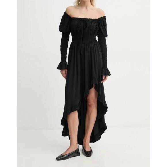NEW SLEEPER juliette shirred asymmetric dress in black - Picture 1 of 6